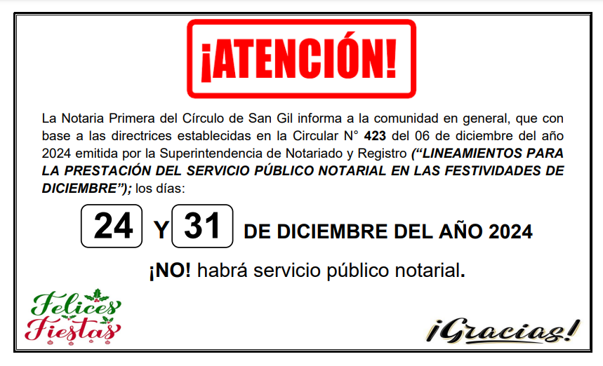 “LINEAMIENTOS PARA LA PRESTACIÓN DEL SERVICIO PÚBLICO NOTARIAL EN LAS FESTIVIDADES DE DICIEMBRE”